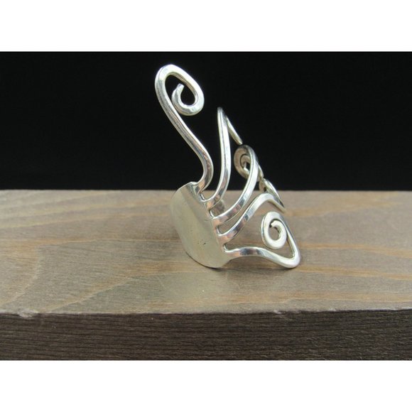 Size 8 Sterling Silver Fancy Swirls Large Finger Band Ring Vintage Statement - Picture 2 of 9